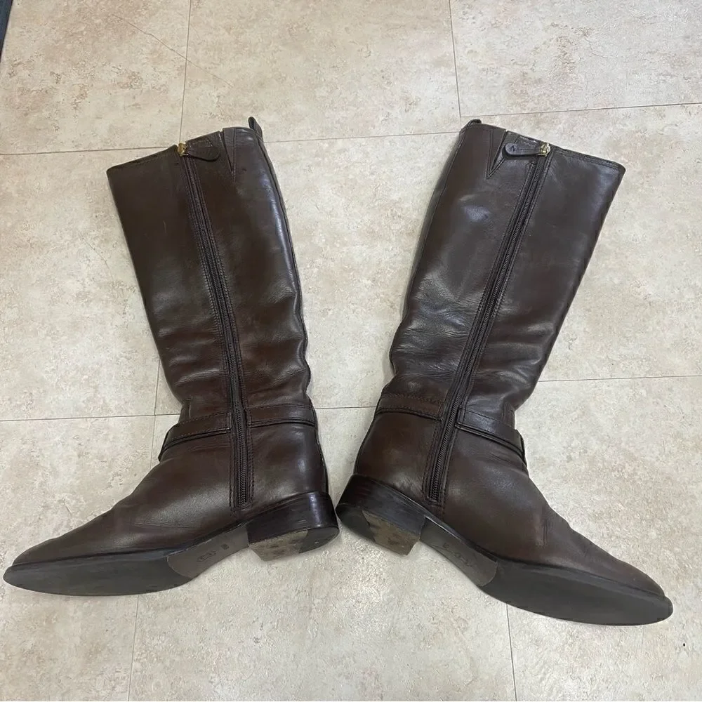 Tory Burch- Brown Bristol Leather Riding Boot with Gold Hardware, Sz 6.5